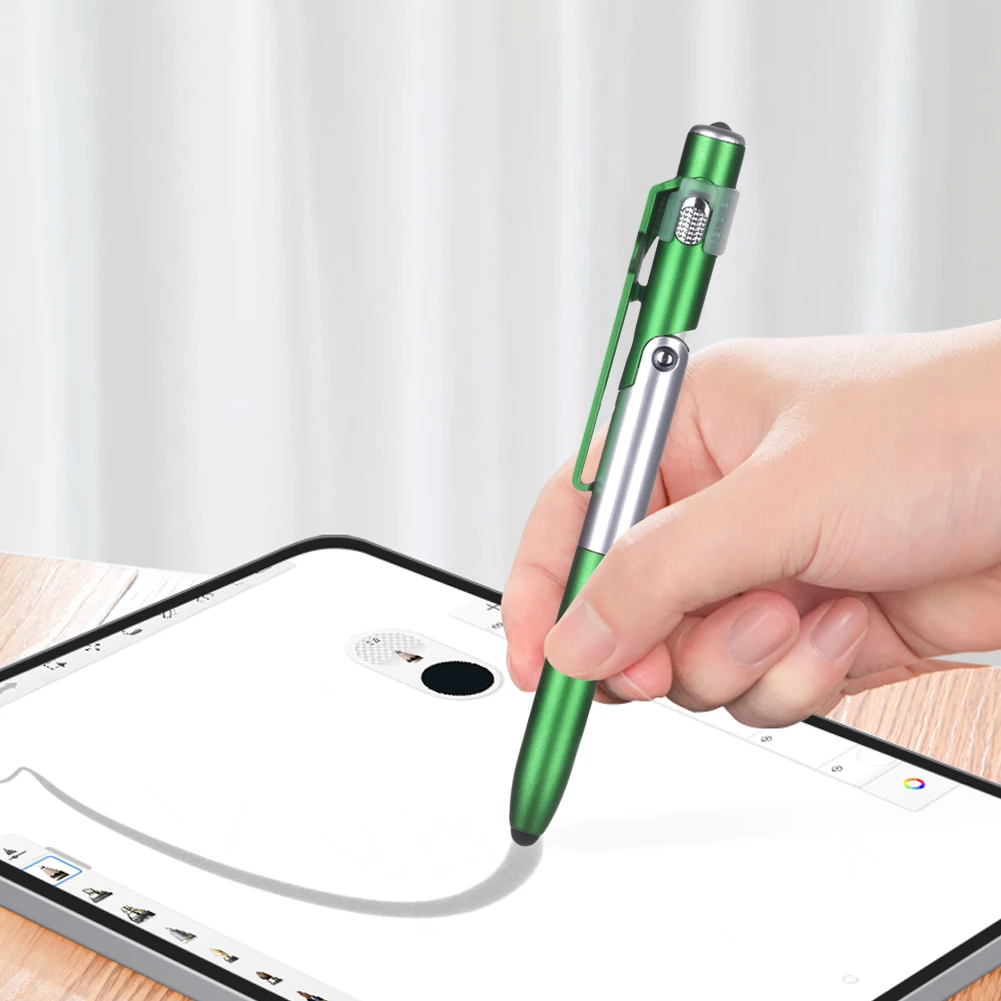 4 in 1 야간 독서용 필기 연필 LED 조명 접이식 휴대폰 거치대 접이식 볼펜 검정 잉크 펜 학교 사무용품