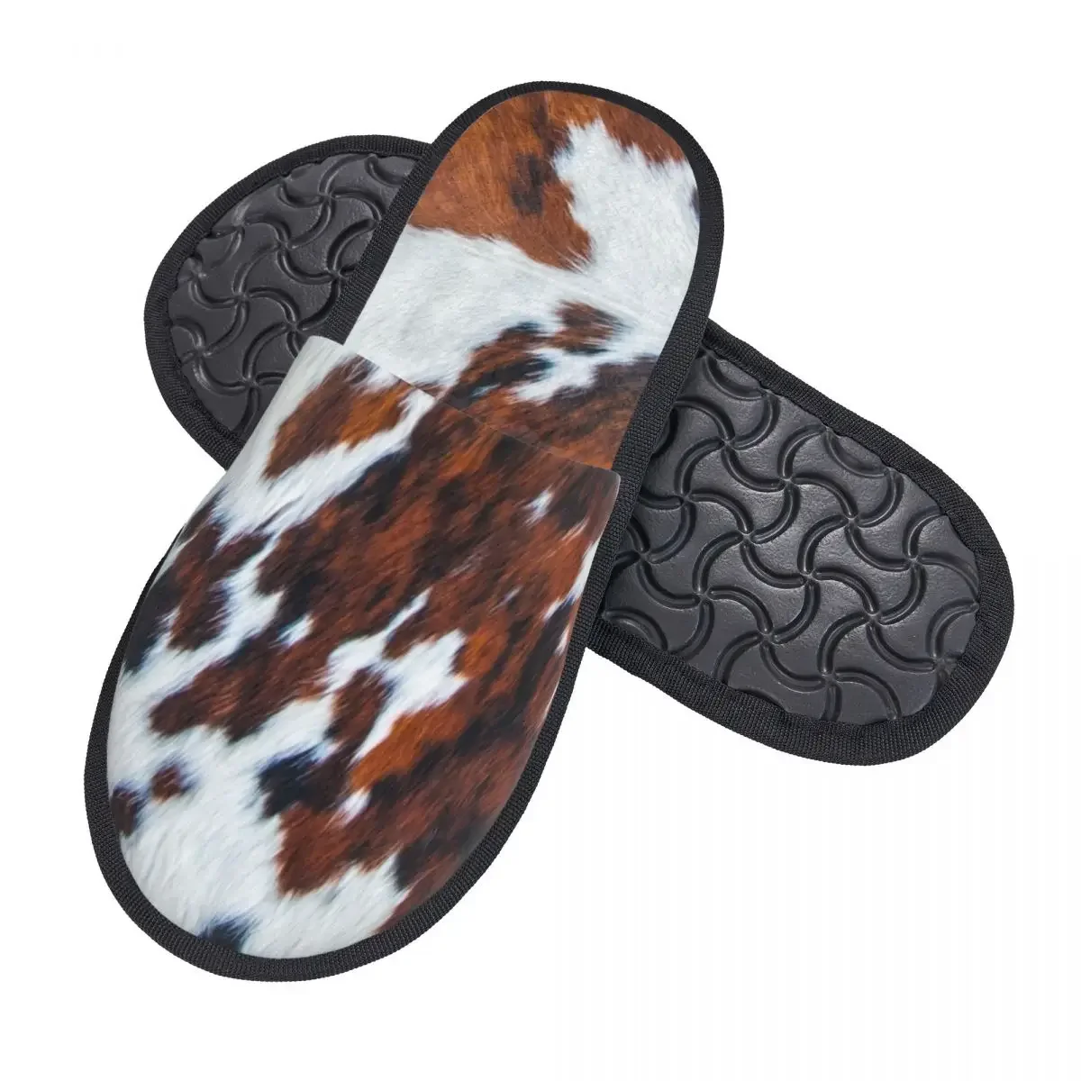 Rustic Cow Faux Fur Skin Leather Guest Slippers for Bedroom Women Custom Print Animal Cowhide Texture House Slipper