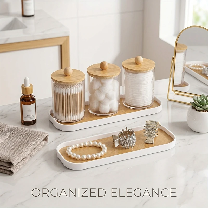 1pcs/2pcs Bathroom Vanity Tray, Rectangle Bathroom Tray for Counter, Marble Tray for Soap Dispenser Perfume Jewelry, White