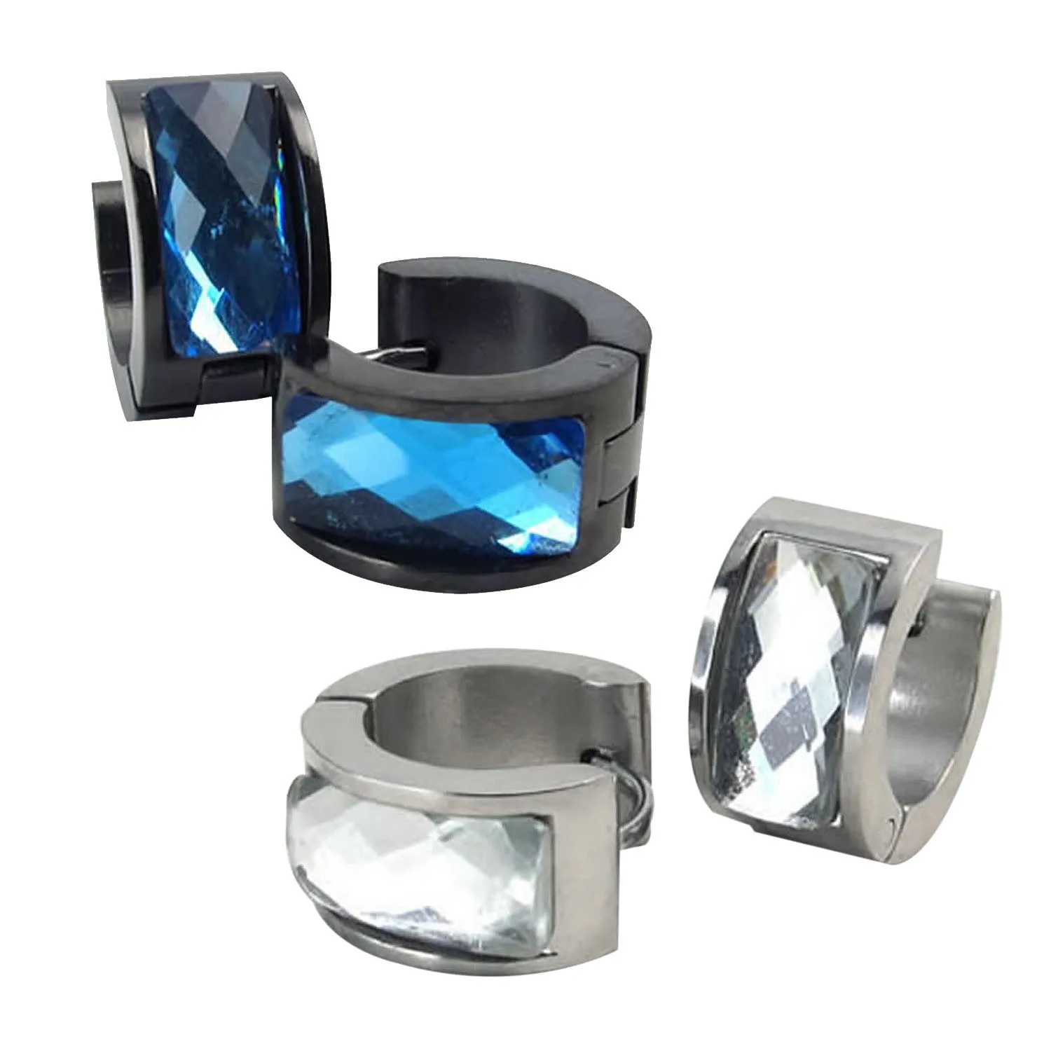 أقراط هوب غير القابل للصدأ للرجال ، مربط القرط ، حقيبة المخملية الجودة ، والمجوهرات