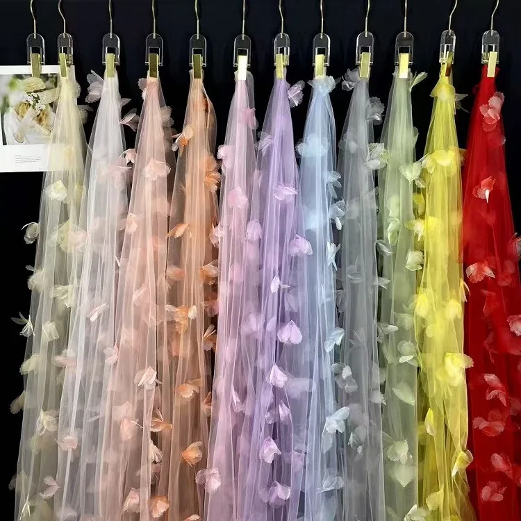 High Quality Multi Colored New Floating Flower Embroidery Decal Lace Fabric  Wedding Dress, Children's Clothing Dress Decoration