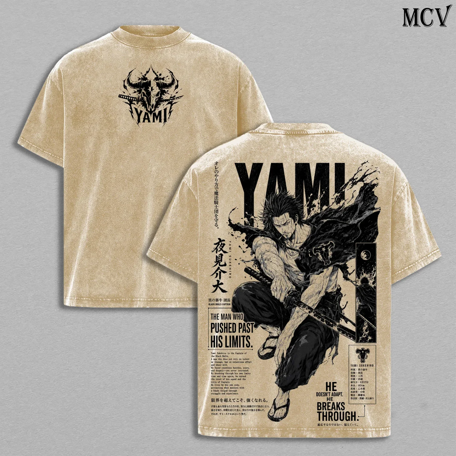 Yami Sukehiro Print T-shirt Black Clover Anime Clothing Men Women Cotton Tshirts Vintage Washed Tee Harajuku Male Loose T Shirt