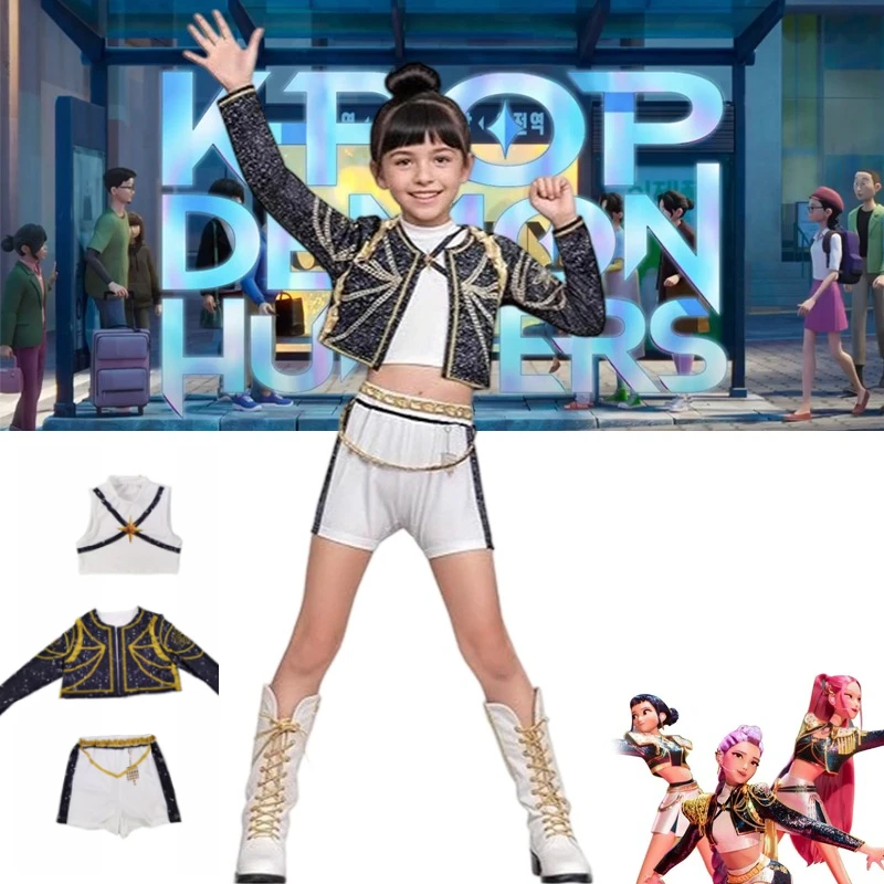 أطفال بنات رومي زوي ميرا تأثيري المرحلة ثلاثية الأبعاد طباعة البدلة مجموعة K-pop شيطان الصيادين زي أداء الأطفال حفلة الهالوين