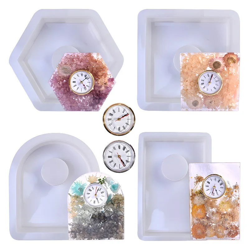 New 3D Clock Epxoy Silicone Mold Hexagonal Square Arch Clock Ornament Home Decoration Resin Silicone Mold