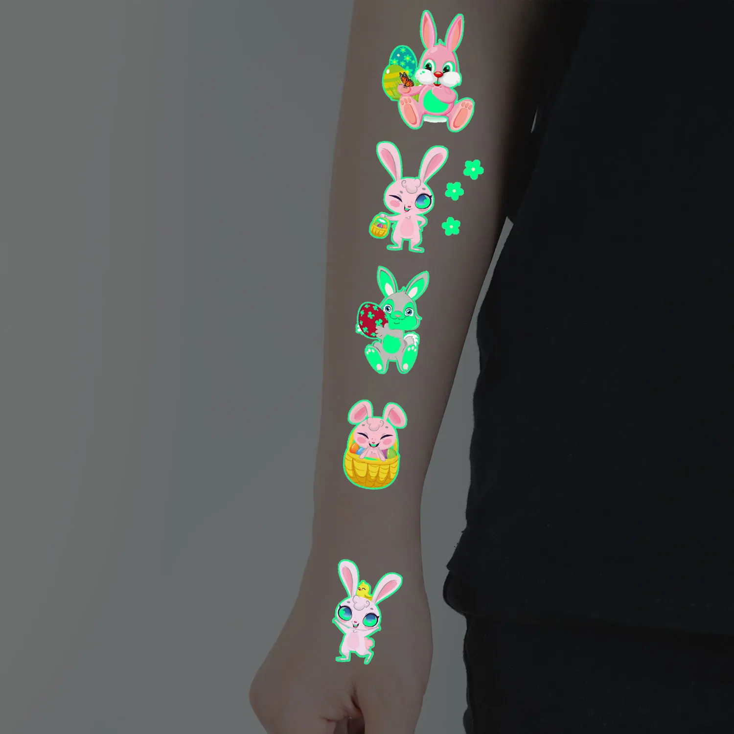 ملصقات وشم مؤقتة مضيئة بنمط رسوم كرتونية لعيد الفصح ، زينة تتوهج في الظلام ، هدية عيد الفصح ، 10 من الأنماط من من من من الخارج #6