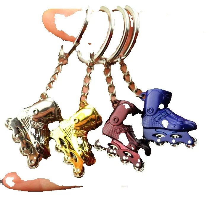 100pcs/lot Metal Keychain Bag Charm Pendant Roller Skates Shoe Keyring Lover Jewelry Fashion Women Men Key Chains Keyring