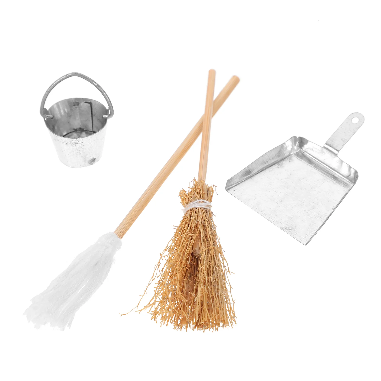 

Miniature Scene Props Ornament Bucket Playhouse Accessory Simulated Mop Whisk Broom