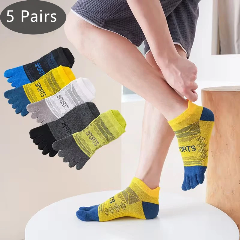 5 Pairs Ankle Toe Socks Sport Professional Cotton Colorful Sweat-Absorbing Breathable Fitness Hiking Cycling 5 Finger Boat Socks