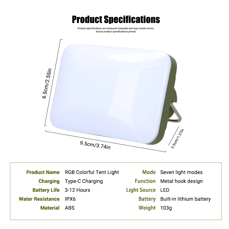 F5 Work Light Outdoor Rechargeable LED Portable Lamp RGB Handheld Flashlight Portable Hook Tent Lamp Colorful Floodlight Lantern