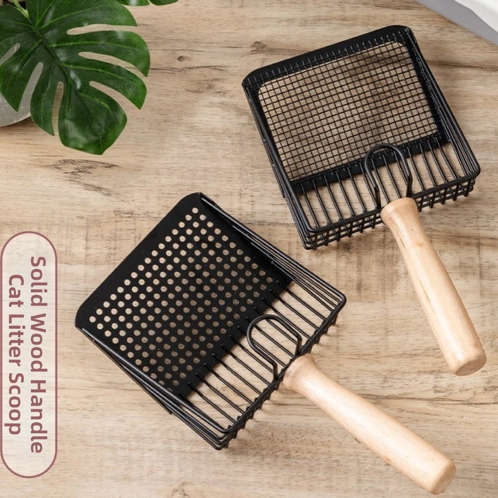 

Metal Cat Litter Shovel Rust-Proof Wood Handle Cat Litter Scoop Non-Stick Fine Mesh Sifter Toilet Cleaning Shovel Cleaning Tools