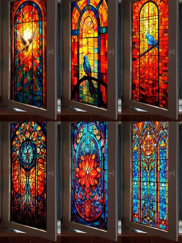 

Европейская ретро церковная роспись электростатическая матовая витражная оконная пленка ПВХ статический клей церковные наклейки из фольги для дома