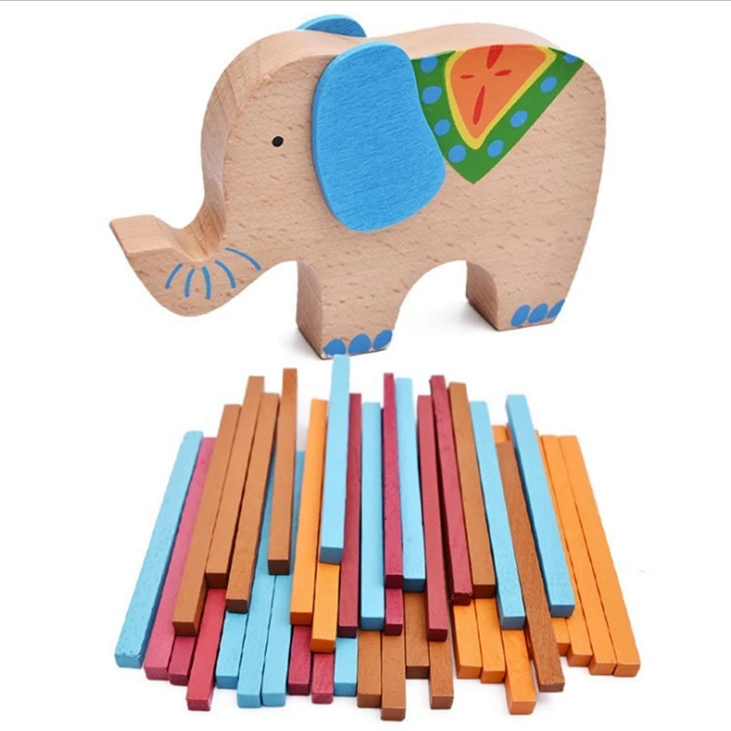 Blocchi di costruzione impilabili in legno a forma di elefante Giocattolo di equilibrio per bambini per giochi pratici e genitore-figlio per bambini