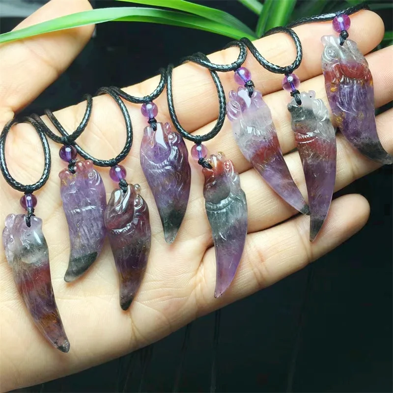 S925 Natural Auralite23 Wolf Tooth Pendant For Women Man Trendy Exquisite Birthday Christmas Jewelry Gift 1PCS 40MM