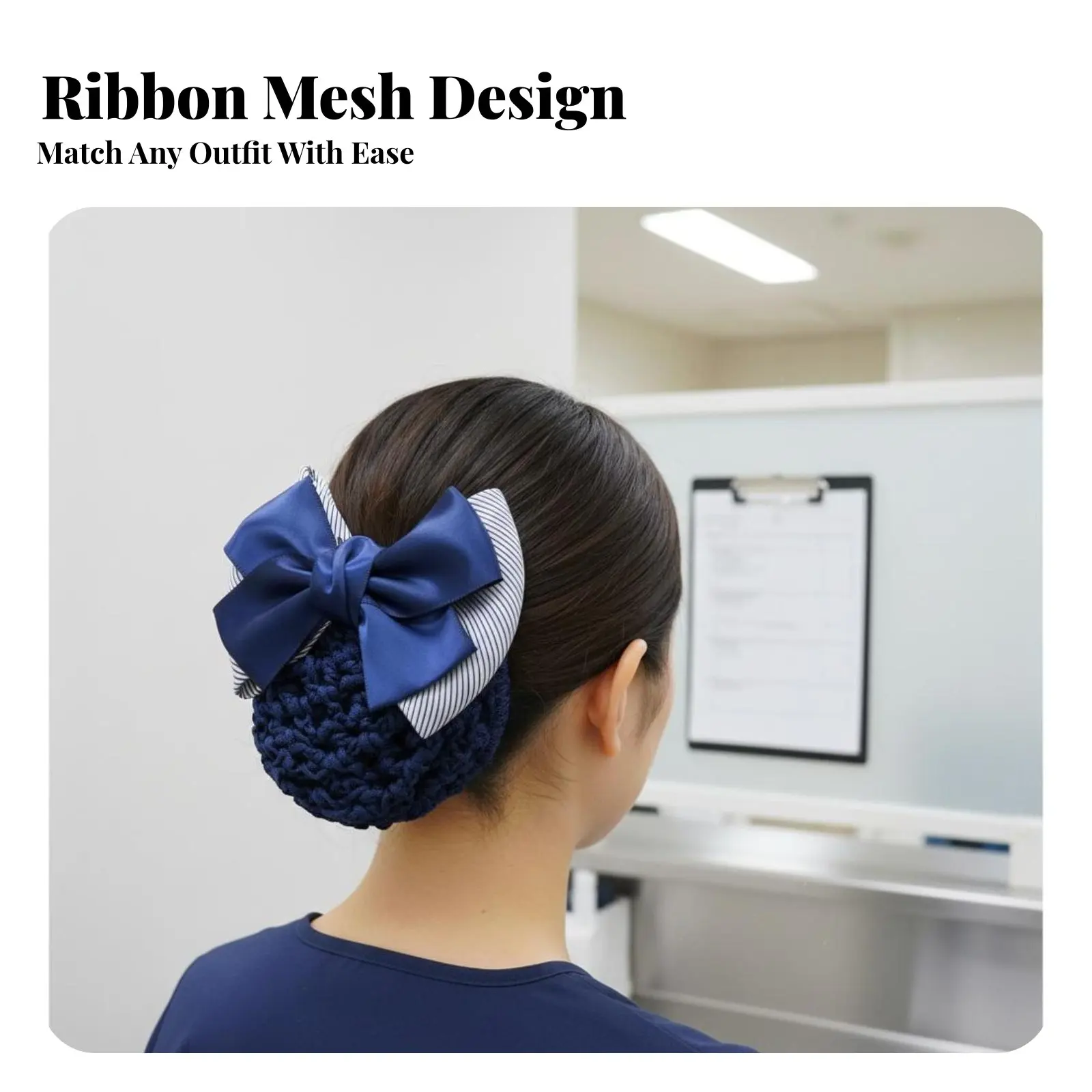 Ribbon Hair Barrette with Net Korean Design Hair Bun Cover Snood Ribbon Bun Cover Elegant Design Barrette with Hairnet Handmade