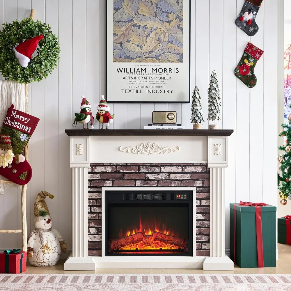 Electric Fireplace with Mantel, Electric Fireplace Heater, TV Stand w/Freestanding Electric Fireplace, Stacked Stone Surround