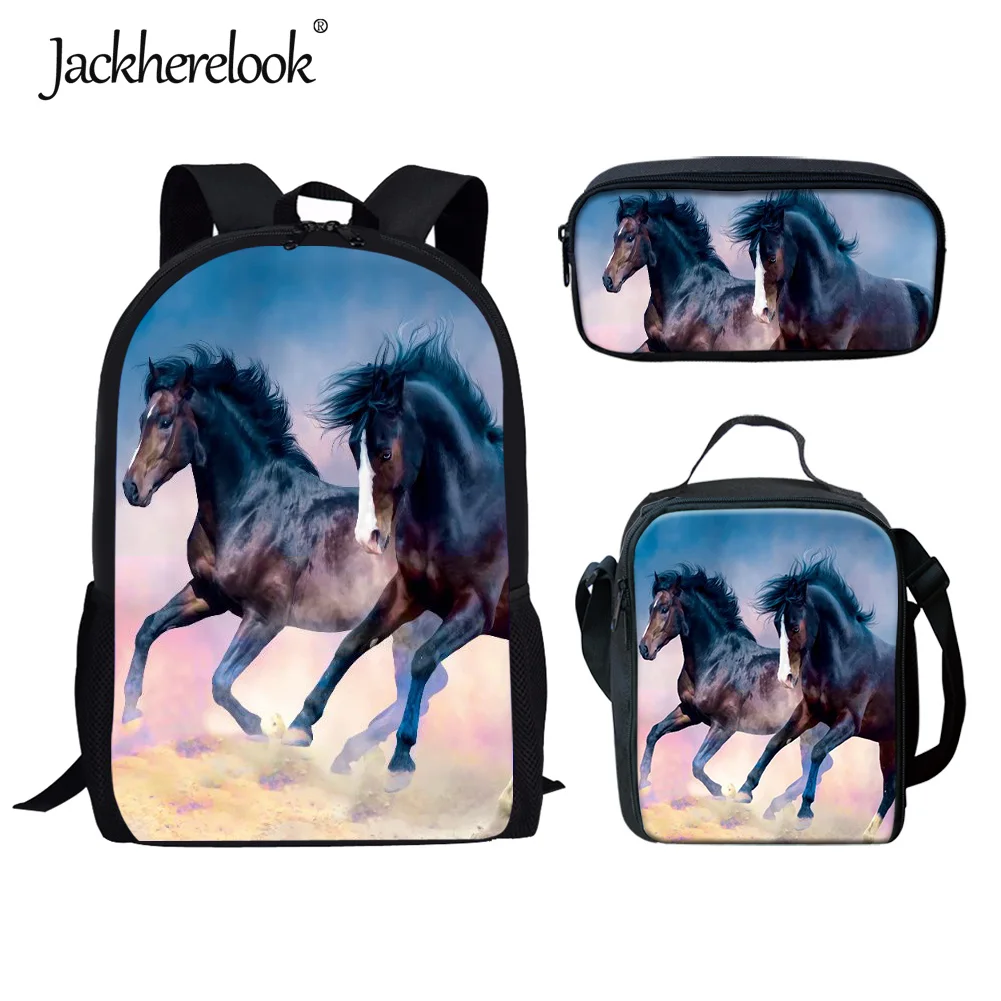 

Jackherelook Crazy Horse 3Pcs/Set School Bags Animal Book Backpack Large Capacity Schoolbags Teenager Girl Boy Shoulder Rucksack