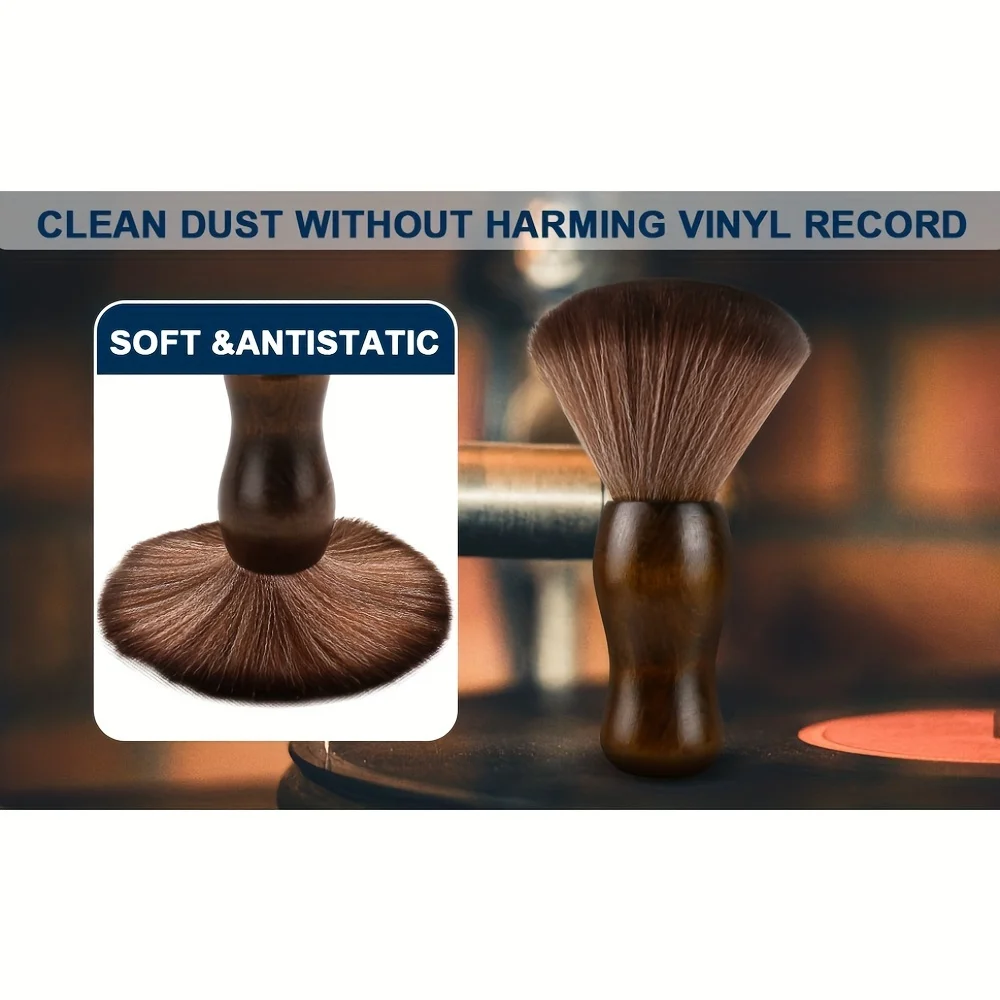 Tragbare Reinigungsbürste für Schallplatten, antistatischer, weicher Staubentferner, geeignet für Plattenspieler, ergonomisch geformter Griff. – Detail 3