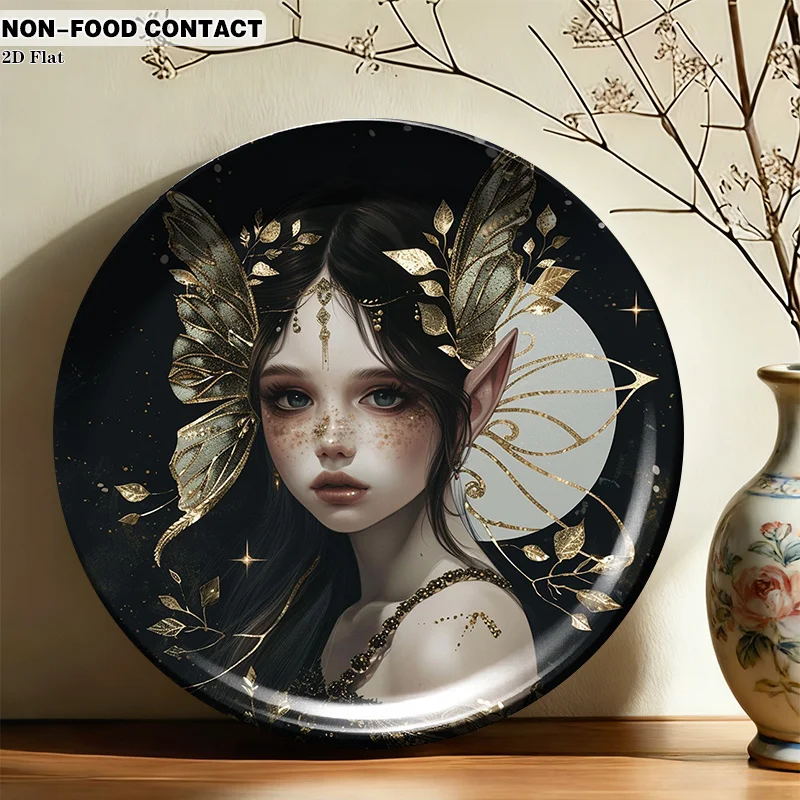 1pc Ceramic Decorative Plate, Golden Fairy Portrait Art Decorations, (for Decorative Purposes Only, NON-FOOD CONTACT)- Wall