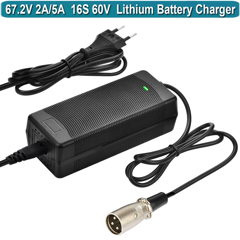 67.2 Volt 2 Amp 3-Pin XLR Plug 60 Volt Li-Ion Battery Charger for 60V(16S) Lithium E-Bikes & Scooters and More Electric Bicycle