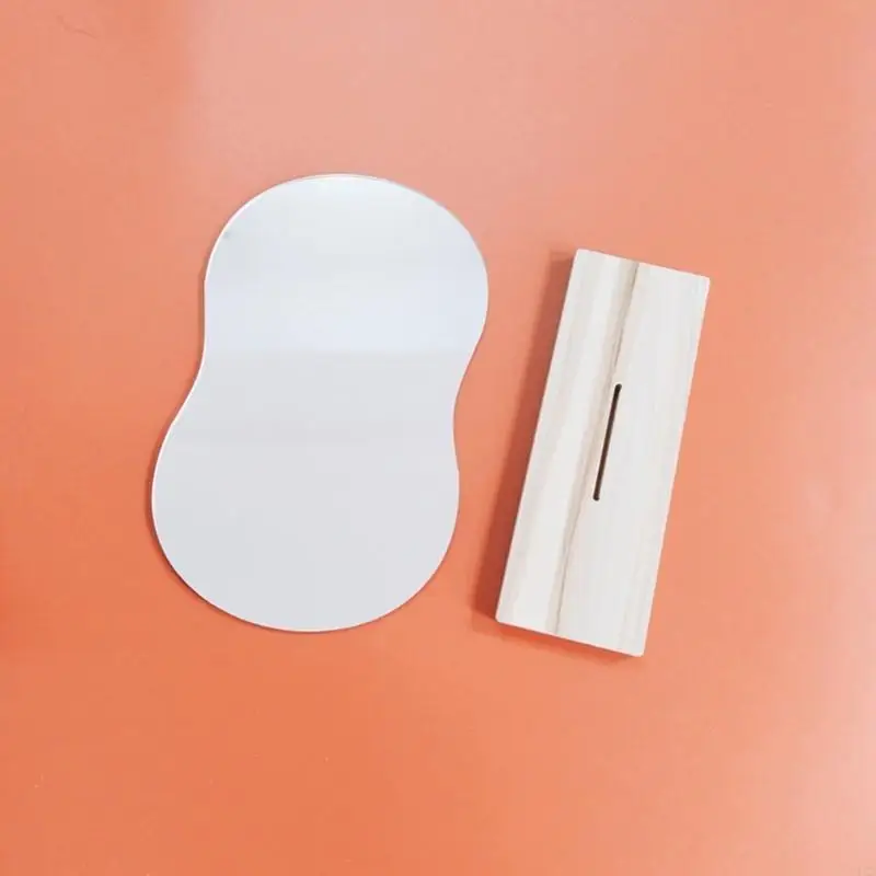 불규칙한 메이크업 거울 아크릴 미러 데스크탑 홈 장식 목재베이스