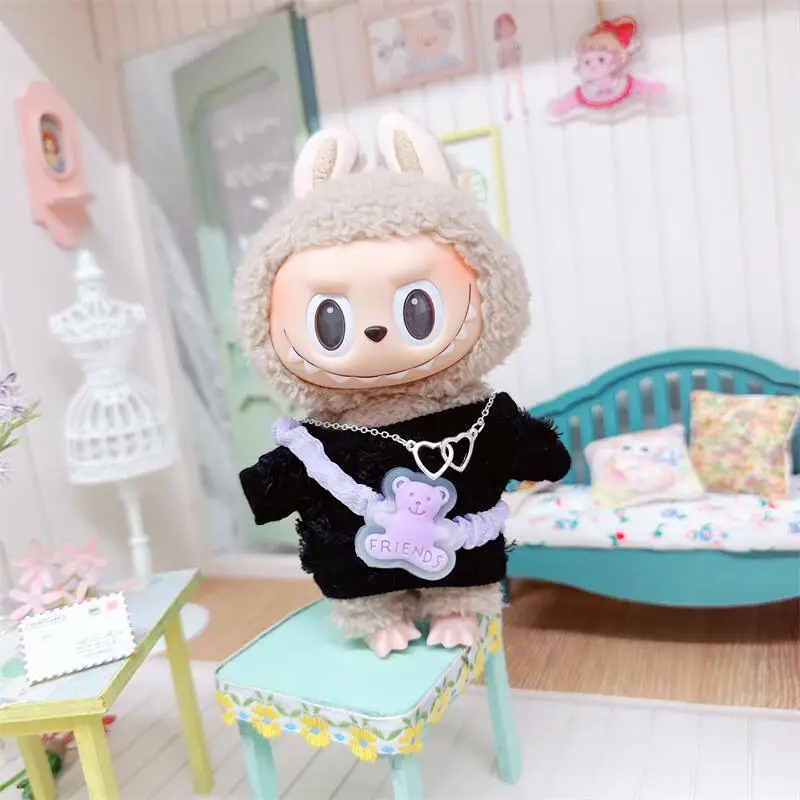 17cm Labubu Clothes Cute Mini Plush Doll's Outfit Accessories Suit Overalls Dress Hairpin for Labubu Dolls Fans Children Gift