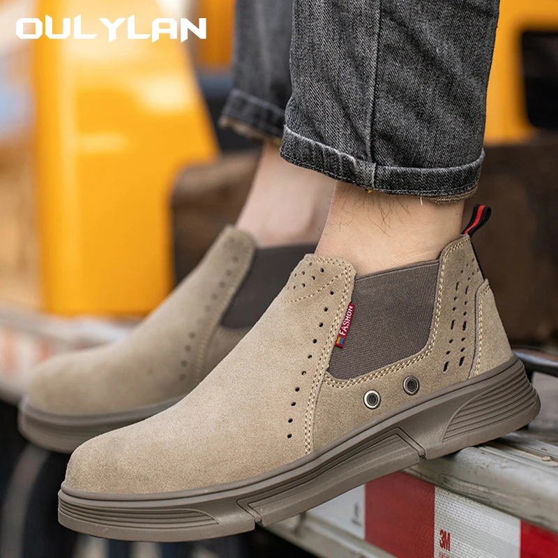 

Oulylan Summer Safety Shoes Men Breathable Welding Shoes Anti-Smash Anti-Puncture Work Shoes Lightweight Soft Soles