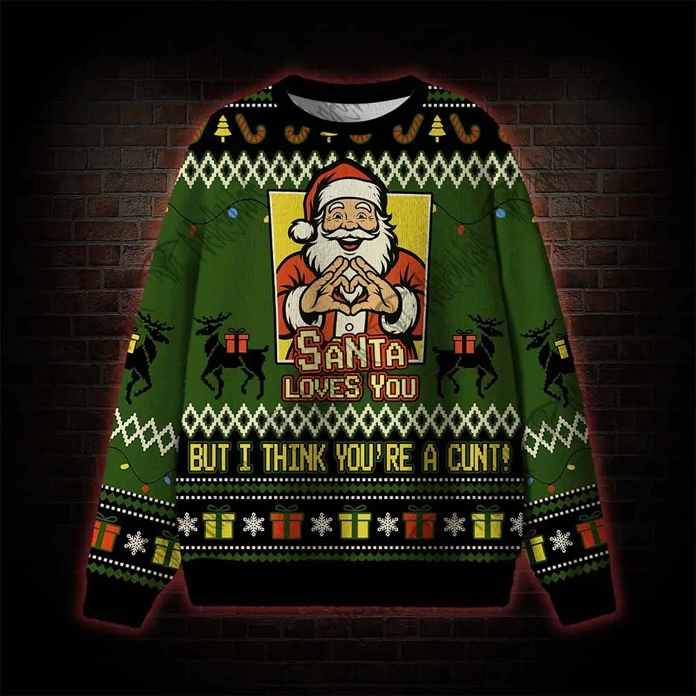 2026 New Rude Funny Santa Ugly Christmas Sweater Men‘s Women’s Kid‘s Family Pullover Funny Christmas Party Jumper