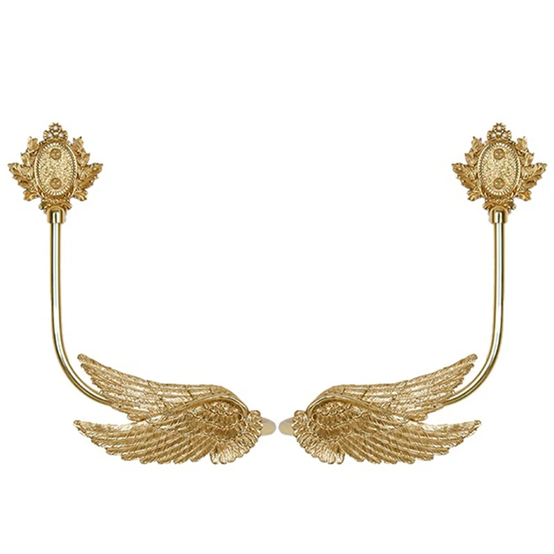 Exquisite Designed 1Pair Solid Brass European Double Wings Curtain Holdbacks Wall Drapery Tie Back Hooks Hangers Home Decoration