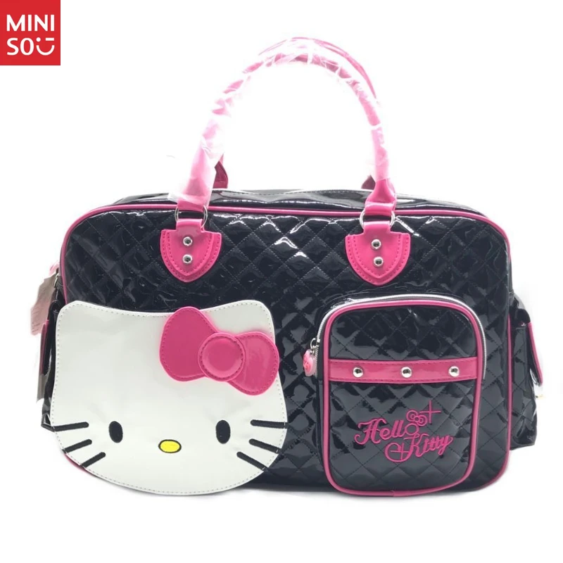 Miniso Kids' PU Tote Bag, Cute Shiny Travel Duffle for Girls, Lightweight Overnight Weekender Carryall