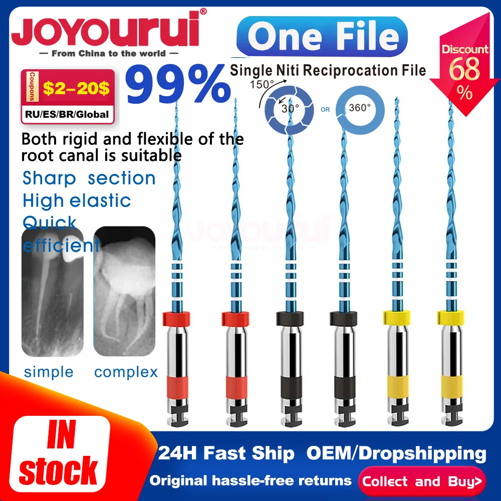 

6Pcs/Box Dental Only One Files Reciprocating NITI Blue Heat Files R25 R20 25mm Denspay Dental Engine Use Rotary Root Canal Files