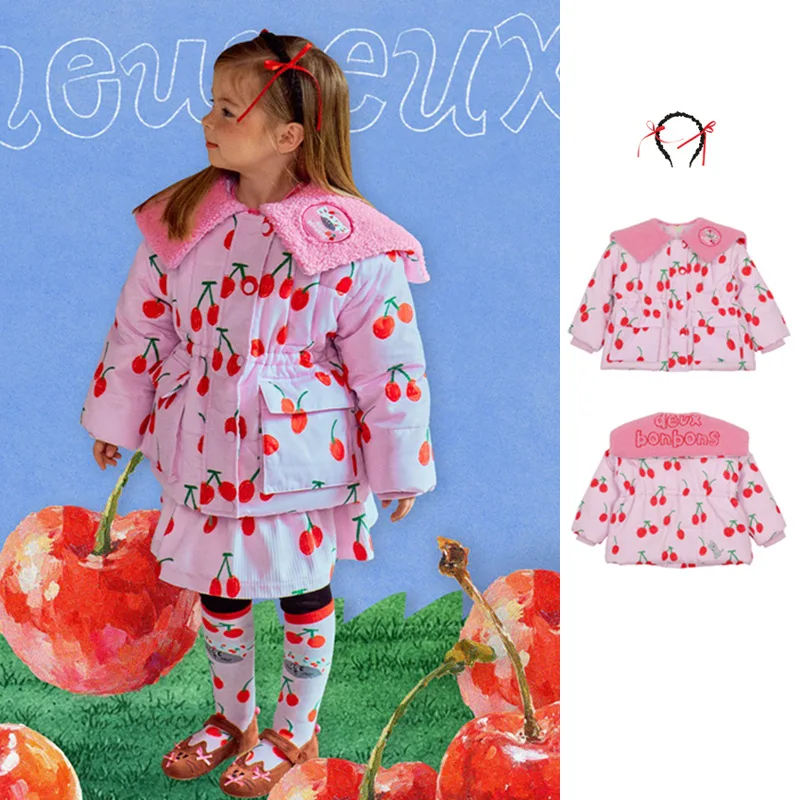

Girls' Cotton Coat 2025 Fall/Winter New Arrival Pink Printed Fashion Thickened Warm Children's Cotton Coat Pure Cotton Overcoat