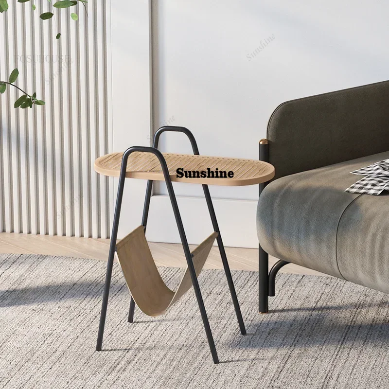 Nordic Rattan Living Room Coffee Tables Modern Minimalist Saddle Leather Sofa Side Tables Light Luxury Creative  Tables