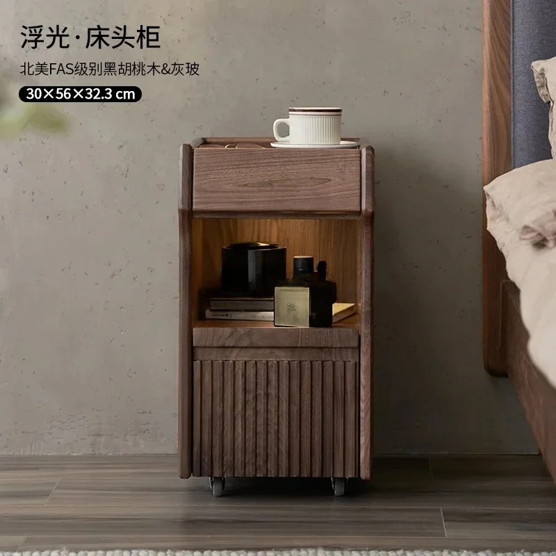 A Super narrow bedside table bedroom small modern simple storage cabinet mini black walnut solid wood smart simple