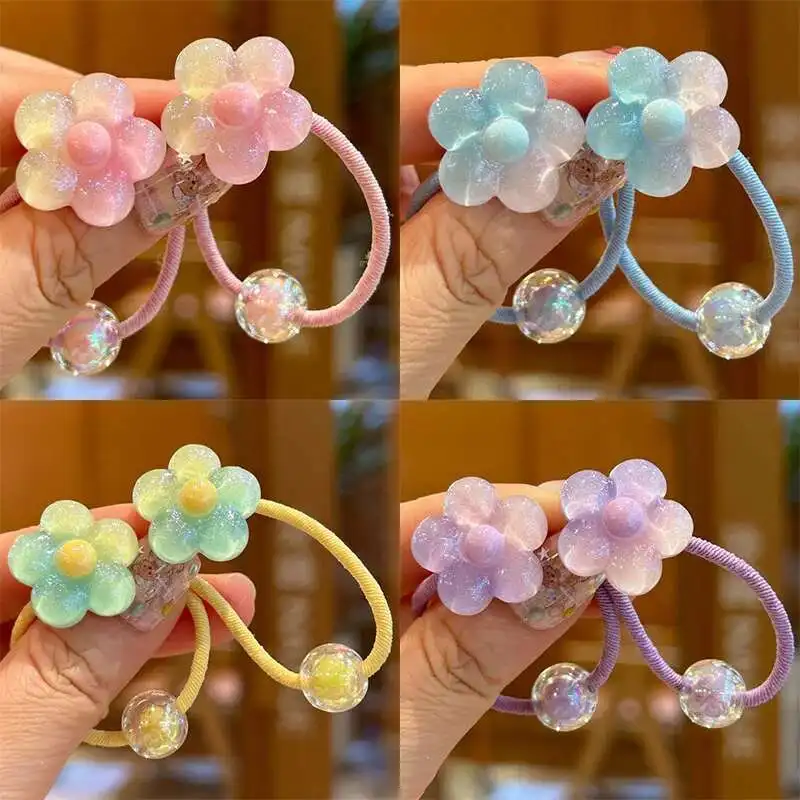 

2 шт., головной убор принцессы с градиентом и пятью лепестками цветов, эластичные ленты для волос для детей, милые детские аксессуары для волос для девочек