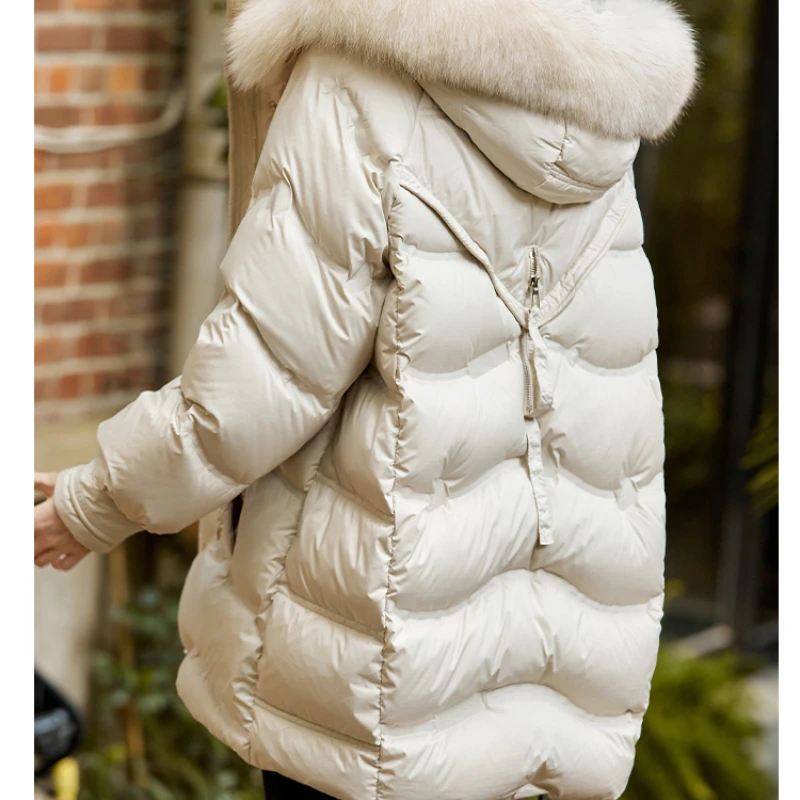 Vimly Long Puffer Down Jacket for Women Warm Winter Coat 2023 Korean Fashion Thickened Hooded Luxury Fur Collar Loose Outwear