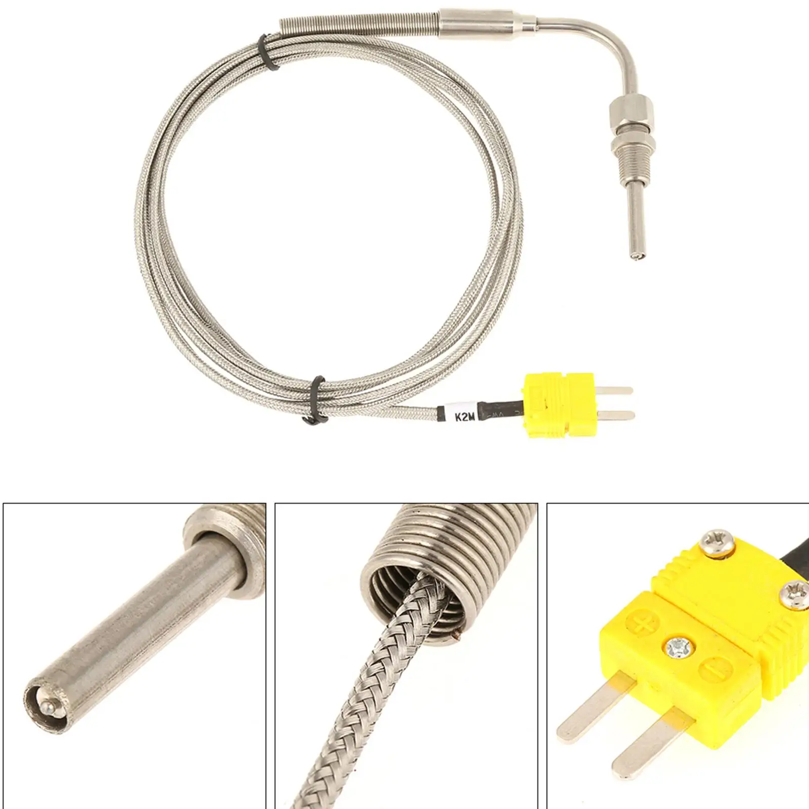 1/8 NPT K-Type EGT Thermocouple Probe for exhaust Gas Temperature - 2m Length with Exposed Tip & Connector