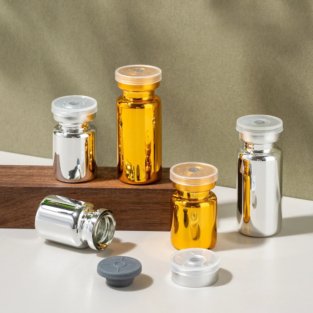 50 Stück 5ml 10ml Glasfläschchen Sterile Ampullen Leere Laborfläschchen mit Selbstheilendem Injektionsport und Abklappbarem Aluminiumverschluss – Detail 2