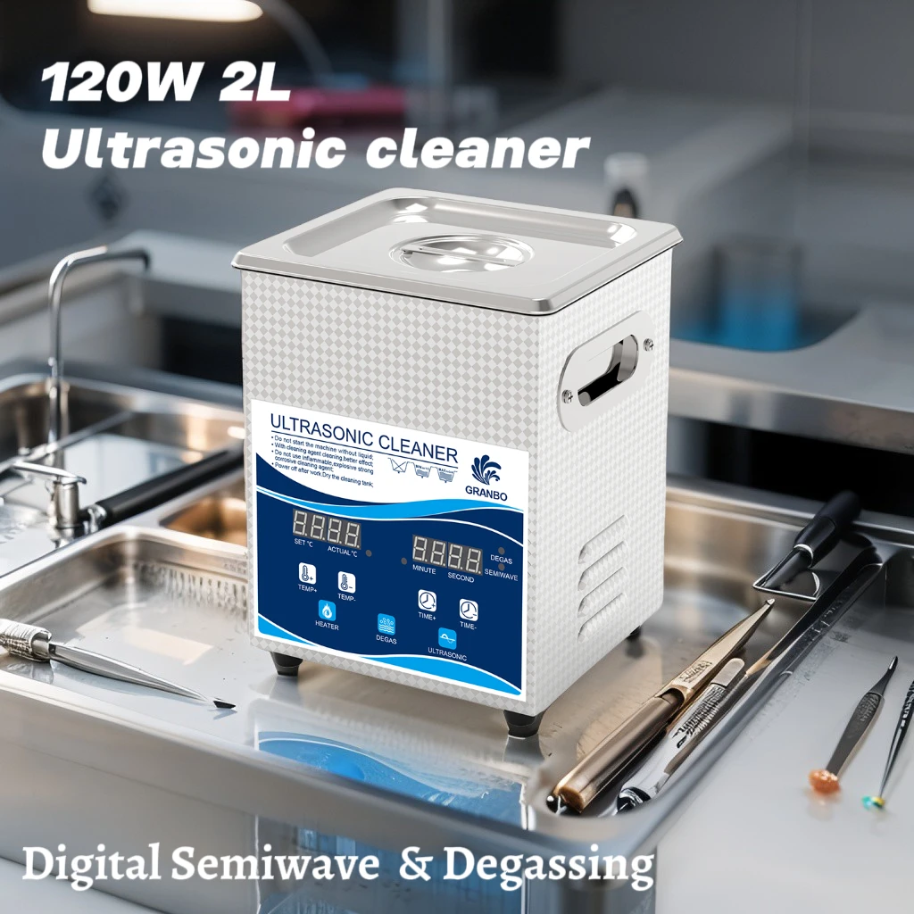 

Granbo Cleaning Machine 2Liter Ultrasonic Cleaner 120W 40KHz Small Parts Washer Manicure Dental Jewelry Store Cleaner Tool