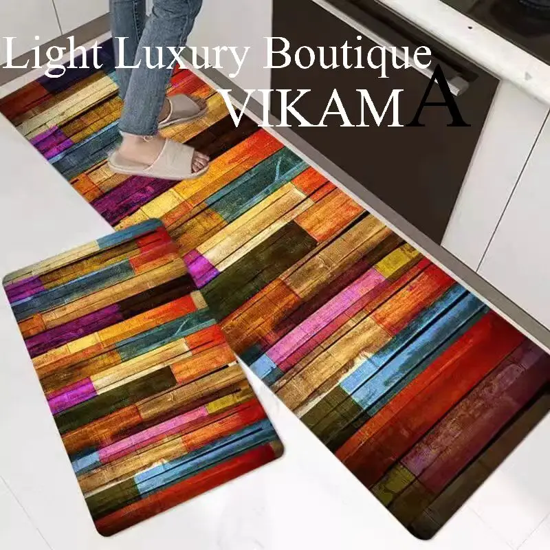 VIKAMA Rainbow Simple Crystal Pile Carpet Kitchen Entryway Steps Entryway Non-Slip Mat Dirty Resistant Washable Floor Mat