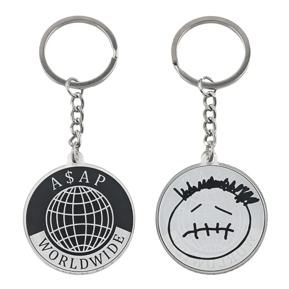 Simplified Facial Features Acrylic Keychain ASAP Worldwide Keyring Double Sided Hip Hop Rapper Music Periphery Pendant Fans Gift