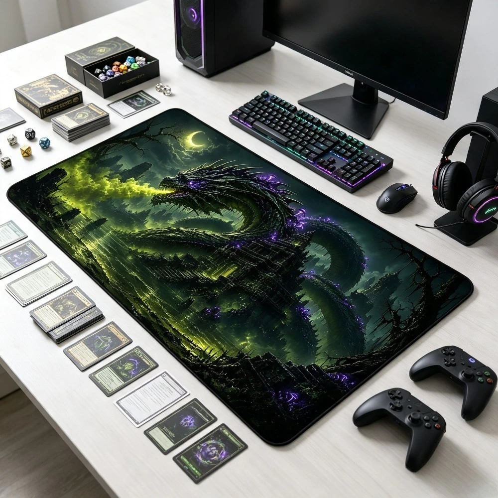 Fantasy Dragon Pattern PlayMat Durable Office Deskpad Parties Gathering Card Game Mat Non-slip Keyboard PC Game MousePad Cardmat