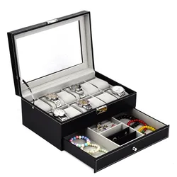 12 Grids Double Layer Watch Jewelry Box PU Leather Storage Box Organizer For Ring Earrings Bracelet Watch Jewery Case Casket