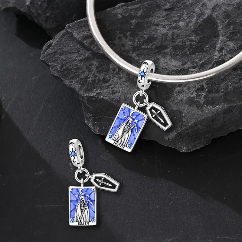 Hot 925 Sterling Silver Tarot Card Wheel of Fortune Stars and Moon Pendant beads Fits 3mm Bracelet ,  DIY Birthday Jewelry Gift view 4