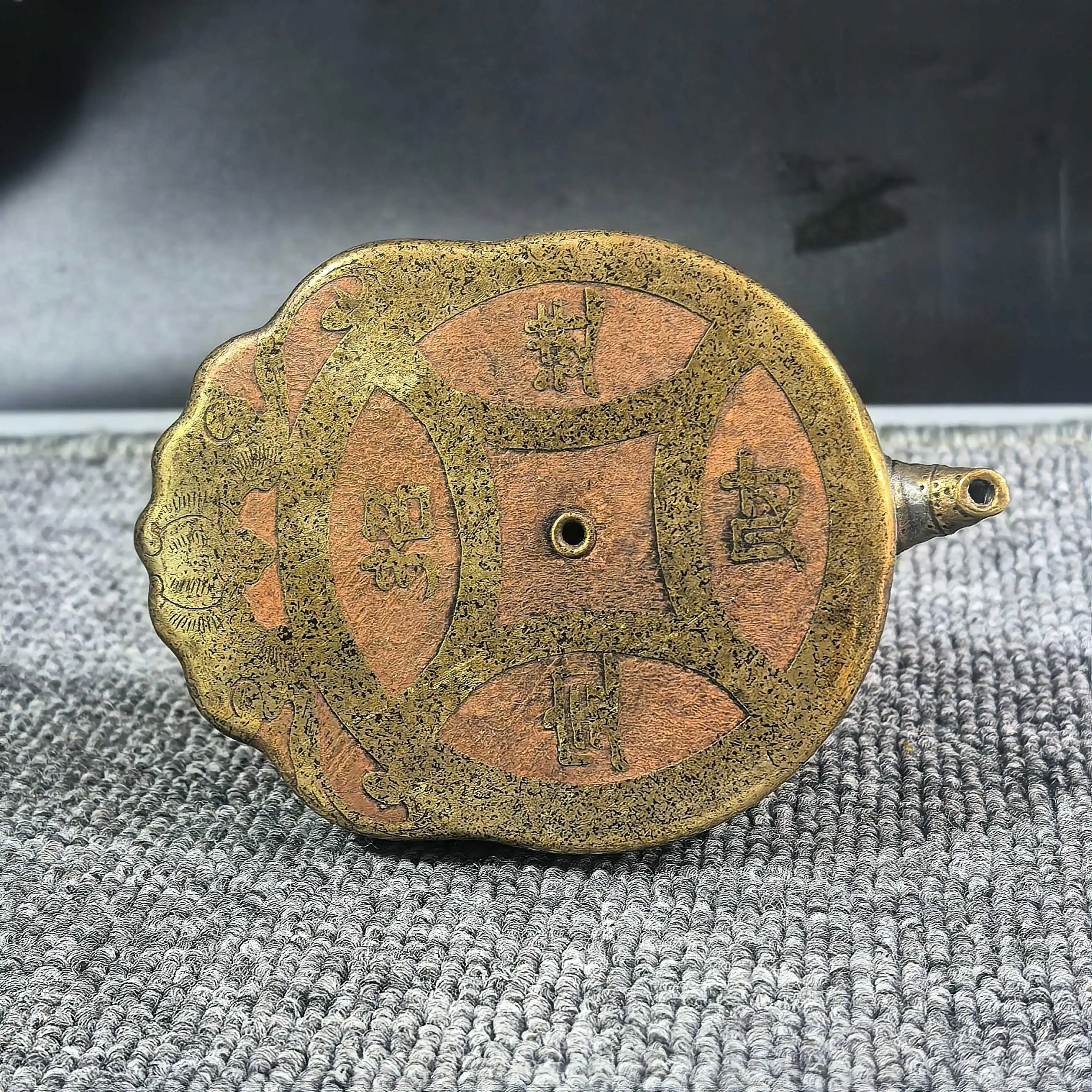 Brass, copper coins, ink kettle, copper water, jade stone, drip, four treasures of the study, copper water droplet ornament