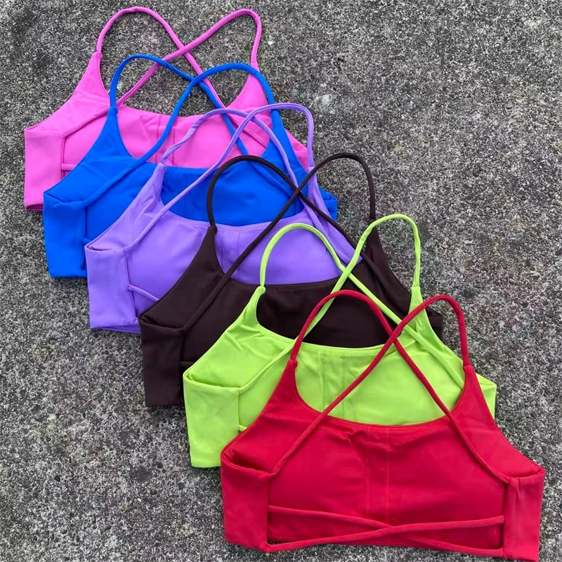 

Спортивный бюстгальтер для женщин, тренажерный зал, топ с перекрестной спиной, укороченный топ для йоги, жилет с высокой поддержкой, фитнес-бралетт, пуш-ап, плотное мягкое нижнее белье с накладкой на грудь