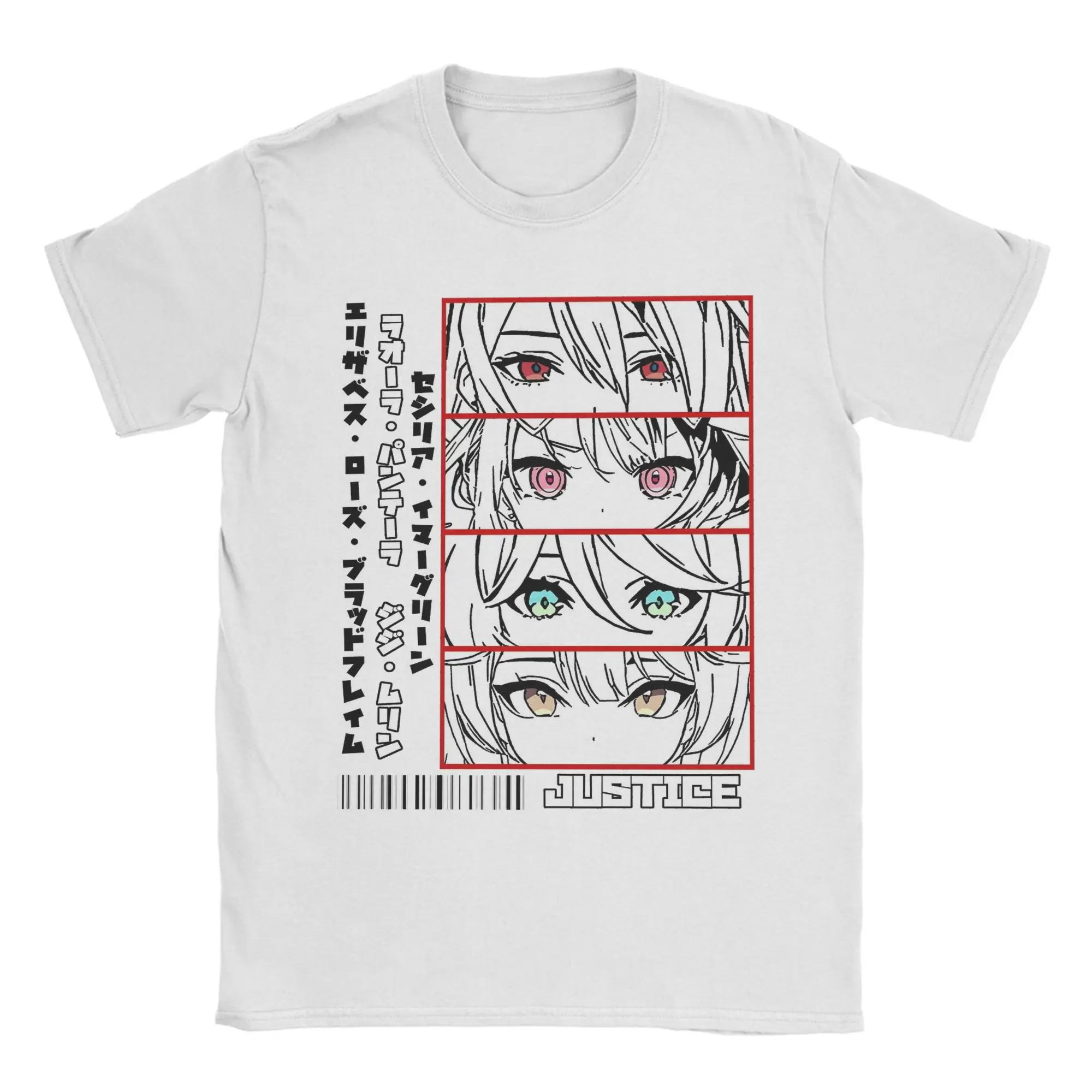 Casual Holo Justice Panel Hololive T-Shirts Herren O-Ausschnitt T-Shirt aus reiner Baumwolle Kurzarm-T-Shirts Geschenkidee Kleidung