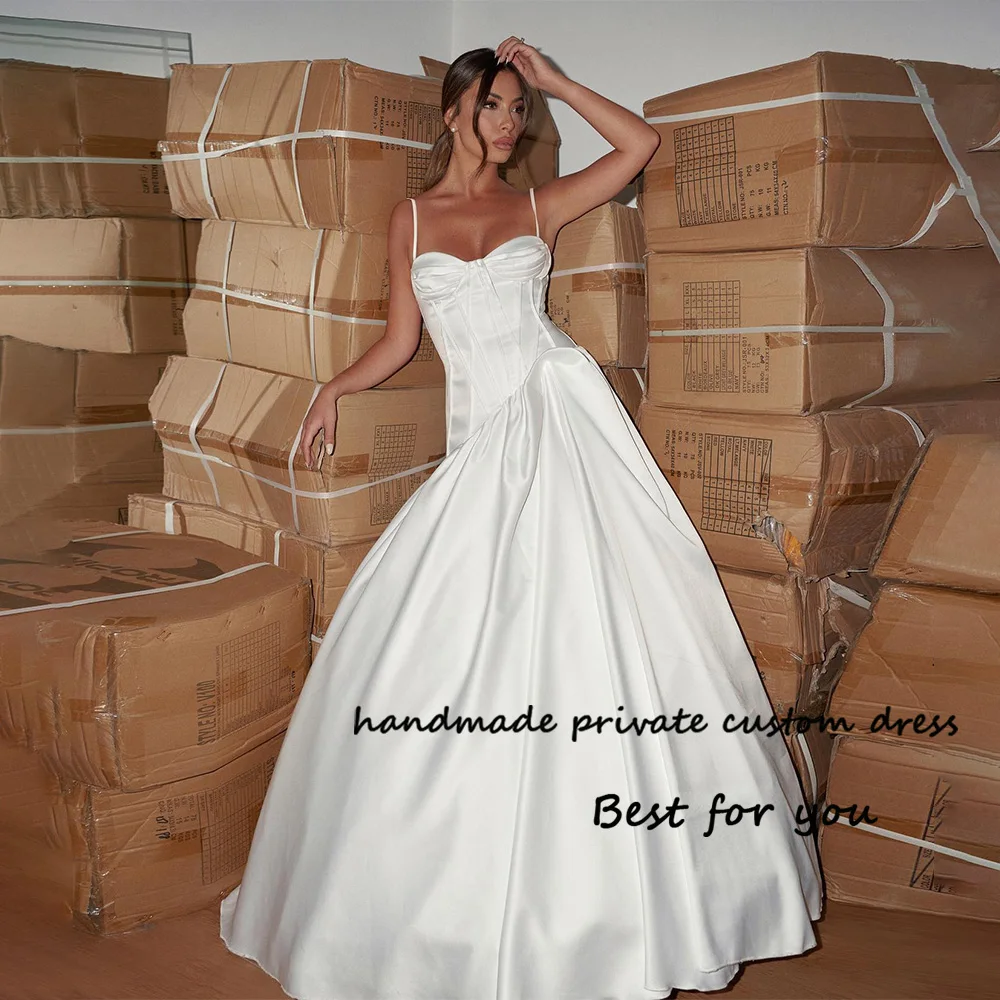 

White A Line Wedding Dresses Mono Satin Sweetheart Vintage Bridal Gowns Customized Boho Wedding Bride Dress 2023