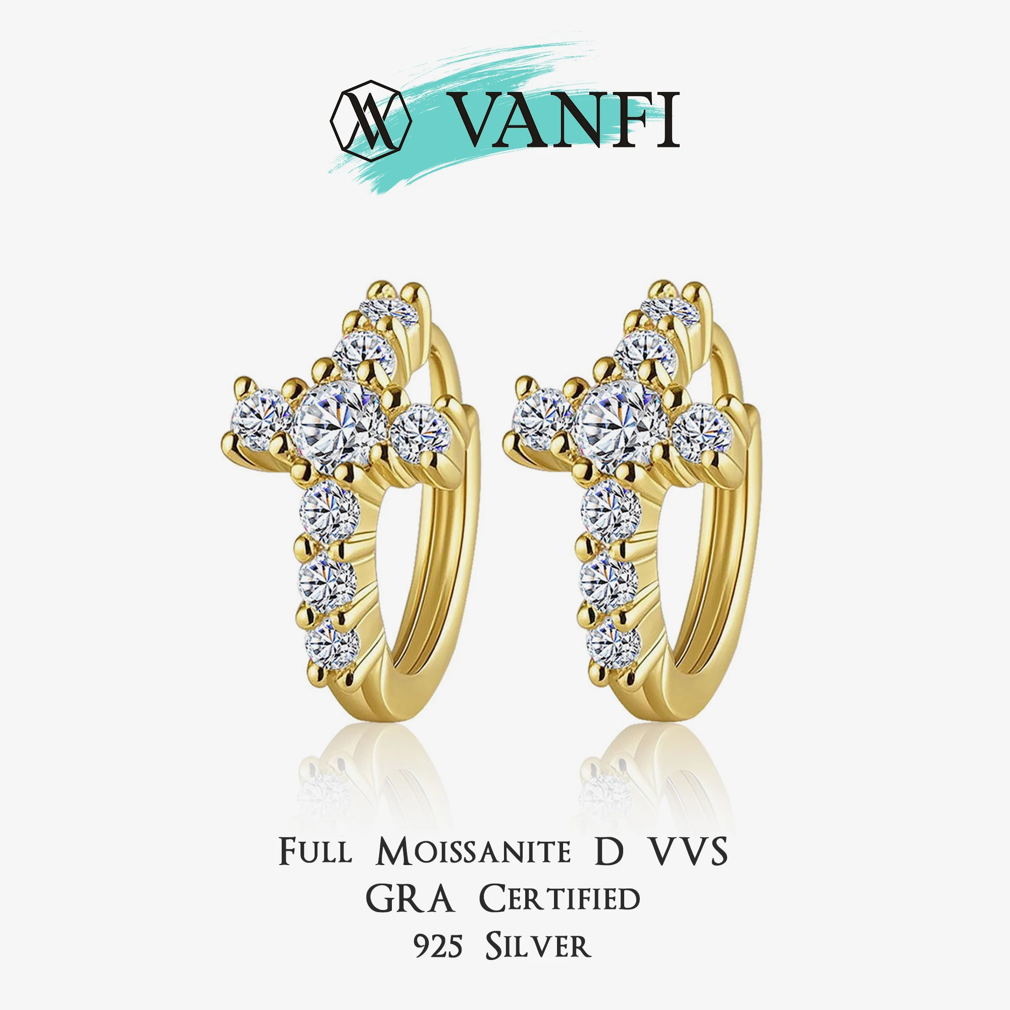 

KFVANFI женские сертифицированные серьги из муассанита, обручи, стерлинговое серебро 925 пробы, позолоченные 18 карат крест, роскошные вечерние ювелирные изделия, серьги-гвоздики