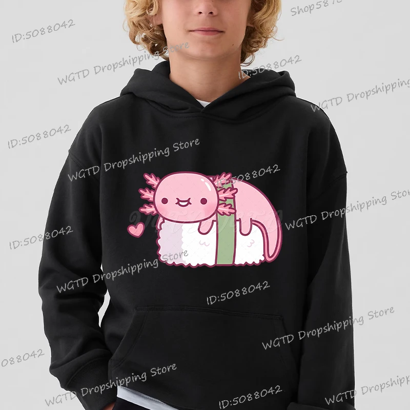 Hot Sales Cute Axolotl Cookies Bubble Tea Kids Clothing Cartoon Anime Axolotl Boys Girls Long Sleeve Sweatshirts Axolotl Hoodies