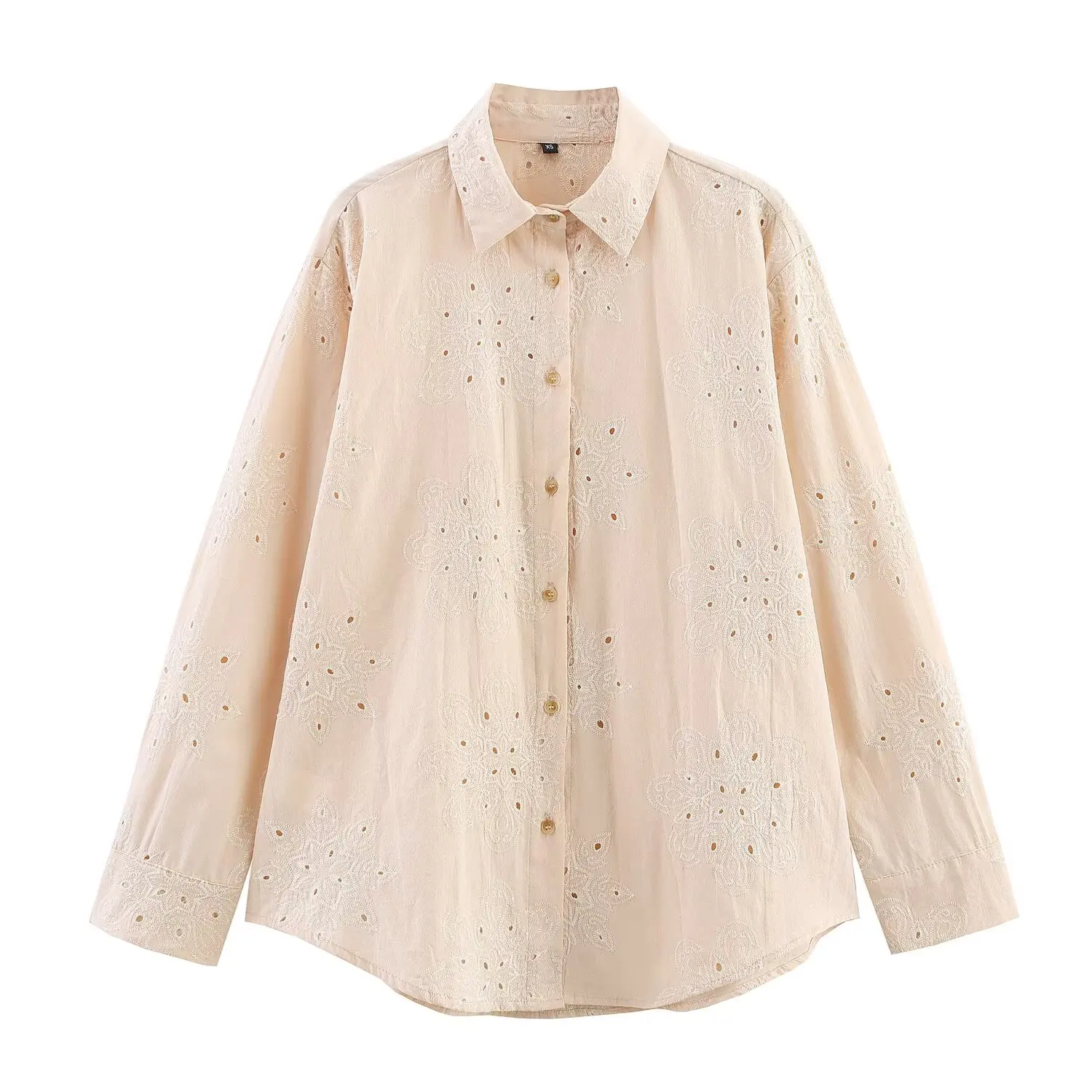 

Women's new fashion loose single breasted shirt Casual hollow embroidered shirt retro long sleeved women's shirt chic top